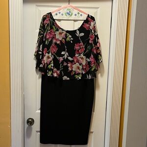 Connected Apparel Black Floral Midi Dress